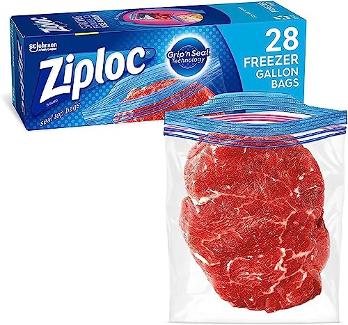 Ziploc Gallon Food Storage Freezer Bags, Grip 'n Seal Technology for Easier Grip, Open, and Close, 28 Count