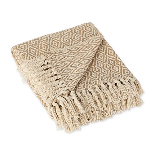 DII Rustic Farmhouse Double Diamond Woven Throw, 50x60, Stone