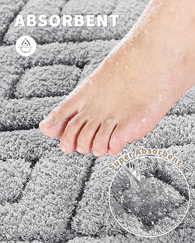 Yimobra Bathroom Rugs Mat, Extra Soft Fluffy and Absorbent Microfiber Bath Rugs, Non Slip Plush Shaggy Shower Rug, Machine Washable Mats for Bathroom Floor, Bathtub and Laundry, 24"x17", Grey