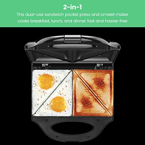 Chefman Portable Sandwich Maker, Compact, Nonstick, Electric Omelet Maker, Panini Press, Pocket Sandwich Press, and Quesadilla Maker, with Indicator Lights, Locking Lid, and Cord Storage