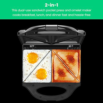 Chefman Portable Sandwich Maker, Compact, Nonstick, Electric Omelet Maker, Panini Press, Pocket Sandwich Press, and Quesadilla Maker, with Indicator Lights, Locking Lid, and Cord Storage