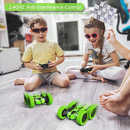 Remote Control Car, Hamdol Double Sided 360°Rotating 4WD RC Cars with Headlights 2.4GHz Electric Race Stunt Toy Car Rechargeable Toy Cars for Boys Girls Birthday (Green)
