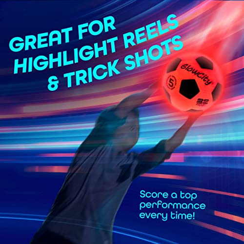 Glow in The Dark Soccer Ball- Light Up, Indoor or Outdoor Soccer Balls with 2 LED Lights and Pre-Installed Batteries - Gift Ideas for Teen Boys and Girls