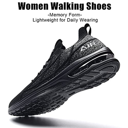 GANNOU Women's Air Athletic Running Shoes Tennis Slip on Walking Sport Fashion Sneakers Black 5.5 US