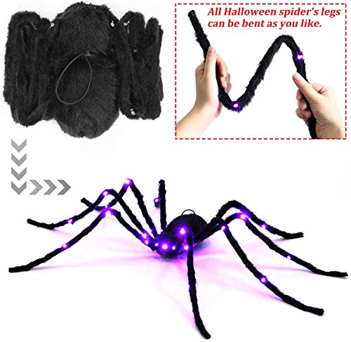 Sizonjoy Halloween Spider Decorations, Giant Light up Black Hairy Spider Decoration for Best Halloween Party Outdoor Indoor Yard Decoration