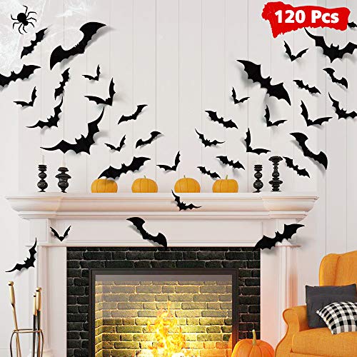 LUDILO 120pcs Bats Halloween Decoration: Halloween Bats Wall Décor Bats Stickers Wall Decals PVC 3D Wall Bats Scary Stickers Halloween Party Decorations Indoor Outdoor DIY Home Window Door Décor