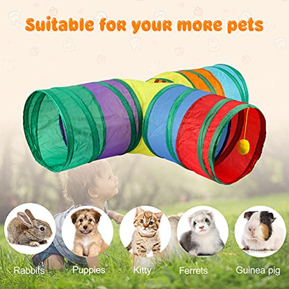 BWOGUE Bunny Tunnels & Tubes Collapsible 3 Way Bunny Hideout Small Animal Activity Tunnel Toys for Dwarf Rabbits Bunny Guinea Pigs Kitty