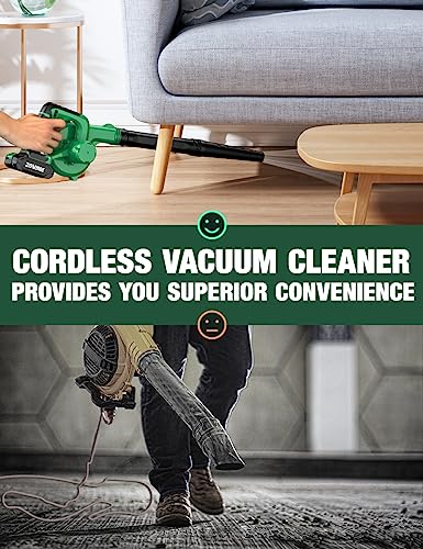 KIMO Cordless Leaf Blower & Vacuum with 2 X 2.0 Battery & Charger, 2-in-1 20V Leaf Blower Cordless, 150CFM Lightweight Mini Cordless Leaf Vacuum, Handheld Electric Blowers for Lawn Care/Dust/Pet Hair