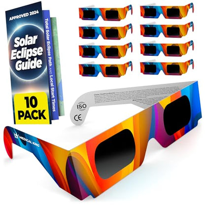 Medical king Solar Eclipse Glasses (10 pack) 2024 CE and ISO Certified Approved 2024 Safe Shades for Direct Sun Viewing