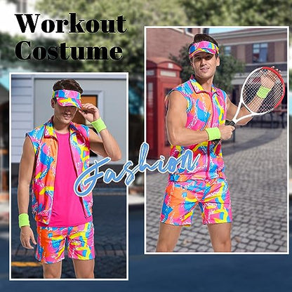 80s Ken Workout Costume Halloween Cosplay Couples Outfits 80s 90s Workout Costume Outfit Set for Adult Men (X-Large) Multicolored