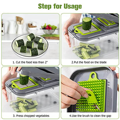 New 2022 Vegetable Chopper Dicer Onion Chopper, 22 in 1 Food Chopper Fruits Cutter with 14 Stainless Steel Blades, Adjustable Slicer, Vegetable Cutter with Drain Rack Storage Container, Kitchen Gadget