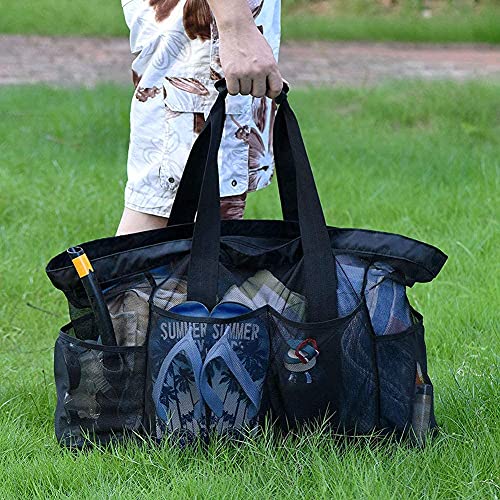 GOTDYA XL Mesh Beach Bags and Totes,Extra Large Beach Bag with Zipper and Pockets,Oversized Big Beach Duffle Bag for Towels Beach Toys,Ideal for Your Family Beach/Pool Trip-Black