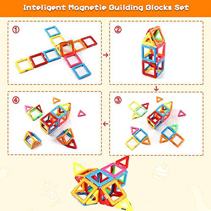 Coodoo Upgraded Magnetic Blocks Tough Tiles STEM Toys for 3+ Year Old Boys and Girls Learning by Playing Games for Toddlers Kids, Compatible with Major Brands Building Blocks - Starter Set