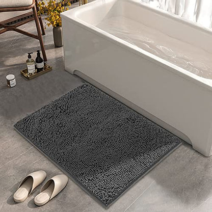 SONORO KATE Bathroom Rug 32"×20", Non-Slip Bath Mat, Soft Cozy Shaggy Durable Thick Chenille Bath Rugs for Bathroom,Easier to Dry, Plush Rugs for Bathtubs, Rain Showers and Under The Sink (Dark Grey)