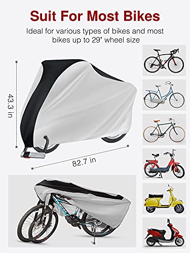 Puroma Bike Cover Outdoor Waterproof Bicycle Covers Rain Sun UV Dust Wind Proof with Lock Hole for Mountain Road Electric Bike, XL (Black&Silver)