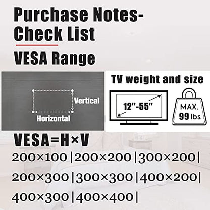 No Stud TV Wall Mount, Drywall Studless TV Hanger No Damage, No Drill, Non Screws, Flat Screen Easy Install Bar Bracket fits VESA 12-55 inch TVs up to 99 lbs, Include Hardware Levels