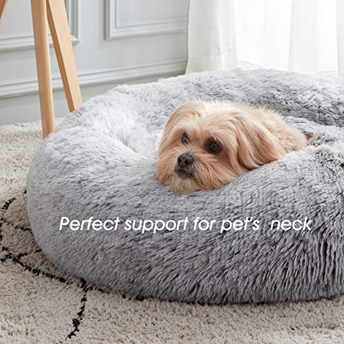 Calming Dog & Cat Bed, Anti-Anxiety Donut Cuddler Warming Cozy Soft Round Bed, Fluffy Faux Fur Plush Cushion bed for Small Medium Dogs and Cats (20"/24"/27"/30")