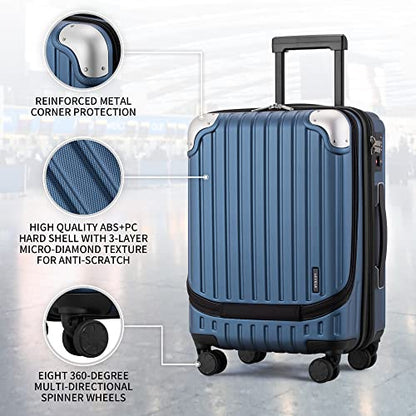 LEVEL8 Grace EXT Carry On Luggage Airline Approved, 20” Expandable Hardside Carry On Suitcase With Wheels, ABS+PC Harshell Spinner Small Luggage with TSA Lock - Blue, 20-Inch Carry-On