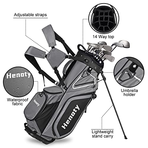 Henoty Golf Stand Bag 14 Way Top Dividers Ergonomic, Lightweight Golf Stand Bag with Stand 8 Pockets, Cooler Pouch, Dust Cover, Backpack Strap and Top Dividers