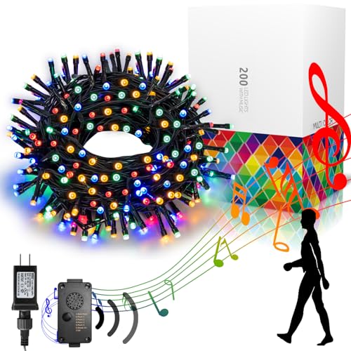 PEIDUO Christmas Lights with Music, Infrared Motion Sensor Controller with 6 Modes, Waterproof for Xmas Outdoor Garden Party Decor, Plug in, Multicolor Lights