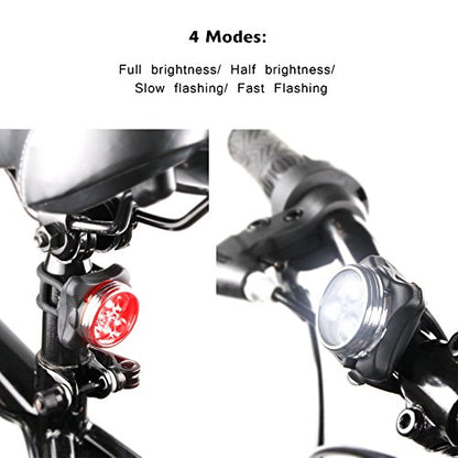 Ascher USB Rechargeable Bike Light Set,Super Bright Front Headlight and Rear LED Bicycle Light,650mah Lithium Battery,4 Light Mode Options(2 USB Cables and 4 Strap Included)