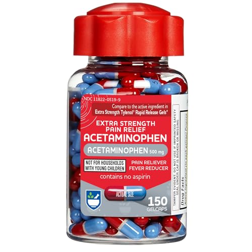 Rite Aid Extra Strength 500 mg Acetaminophen Pain Relief, Rapid Release Gelcaps - 150 Count | Pain Reliever, Joint Pain Relief | Muscle, Arthritis, Back Pain Relief Products