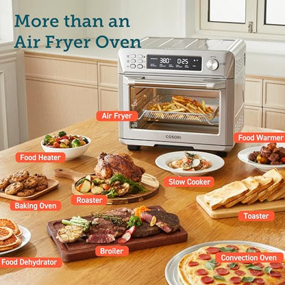 COSORI Toaster Oven Air Fryer Combo, 12-in-1, 26QT Convection Oven Countertop, Stainless Steel with Toast Bake and Broil, Smart, 6 Slice Toast, 12'' Pizza, 75 Recipes&Accessories