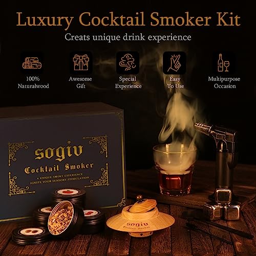 Cocktail Smoker Kit with Torch and Wood Chips-Old Fashioned Chimney Drink Smoker for Cocktails,Whiskey & Bourbon,Ideal Gifts for Men,Boyfriend,Husband,Dad (No Butane) (New Smoker kit with Torch)