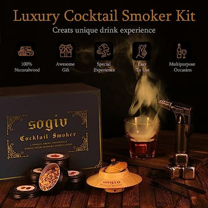 Cocktail Smoker Kit with Torch and Wood Chips-Old Fashioned Chimney Drink Smoker for Cocktails,Whiskey & Bourbon,Ideal Gifts for Men,Boyfriend,Husband,Dad (No Butane) (New Smoker kit with Torch)