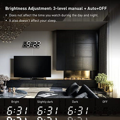 EDUP HOME 3D LED Clock Desk Alarm Clock Wall Clock with Remote Control, 9.7" LED Electronic Clocks, Snooze Model, Temperature, Night Light Auto/Custom Brightness