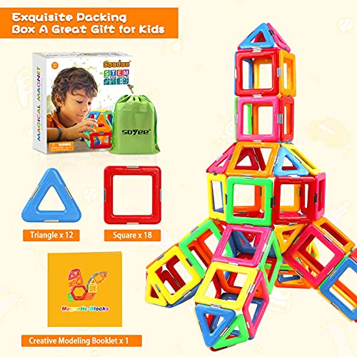 Coodoo Upgraded Magnetic Blocks Tough Tiles STEM Toys for 3+ Year Old Boys and Girls Learning by Playing Games for Toddlers Kids, Compatible with Major Brands Building Blocks - Starter Set