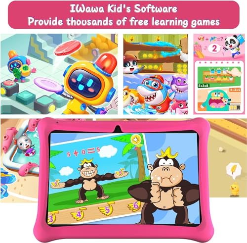SGIN 10 Inch Kids Tablet, 2GB+64GB Kids Tablets with Case, Android 12 Tablet for Kids, WiFi, Dual Camera, Educational Games，iWawa Pre Installed, Parental Control APP (Pink)