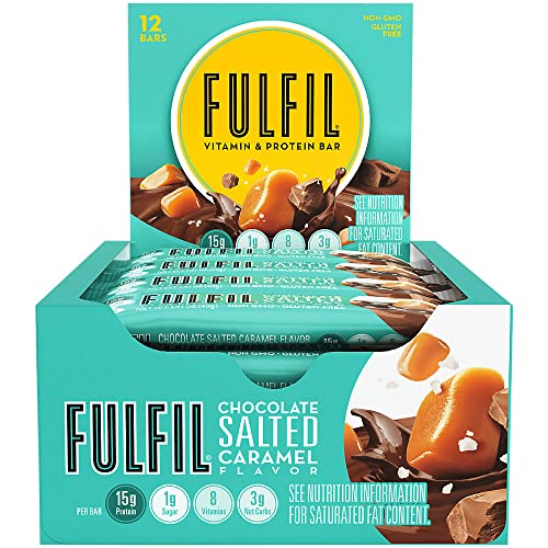 FULFIL Vitamin and Protein Bars, Chocolate Salted Caramel, Snack Sized Bar with 15g Protein and 8 Vitamins Including Vitamin C, 12 Counts