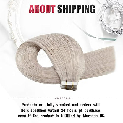 Moresoo Blonde Tape in Human Hair Extensions Seamless Tape in Hair White Blonde Hair Extensions Real Human Hair Extensions Tape in Invisible Hair Extensions Real Hair 10 Inch #60A 20pcs 30g