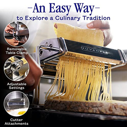 Nuvantee Pasta Maker Machine,Manual Hand Press,Adjustable Thickness Settings,Noodles Maker with Washable Aluminum Alloy Rollers and Cutter, Perfect for Spaghetti,Fettuccini, Lasagna