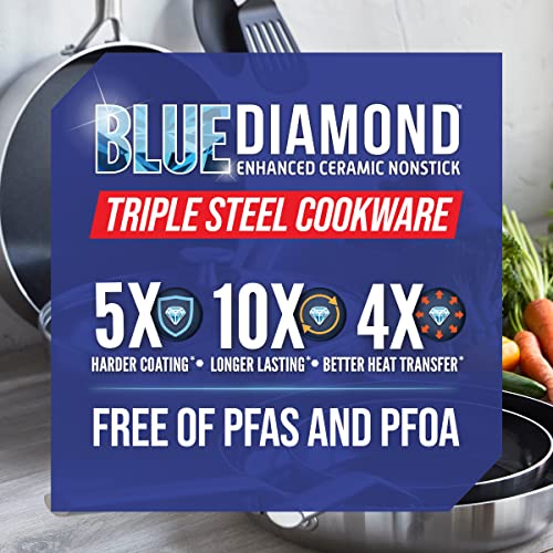 Blue Diamond Cookware Tri-Ply Stainless Steel Ceramic Nonstick, 7 Piece Cookware Pots and Pans Set, PFAS-Free, Multi Clad, Induction, Dishwasher Safe, Oven Safe, Silver