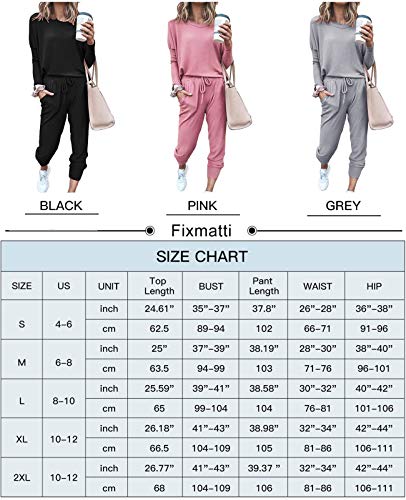 Fixmatti Womens 2 Piece Outfit Sweatsuit Cotton T-Shirt Long Pant Sport Set Pink L