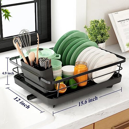 Kitsure Dish Drying Rack- Space-Saving, for Kitchen Counter, Durable Stainless Steel Rack with a Cutlery Holder, for Dishes, Knives, Spoons, and Forks