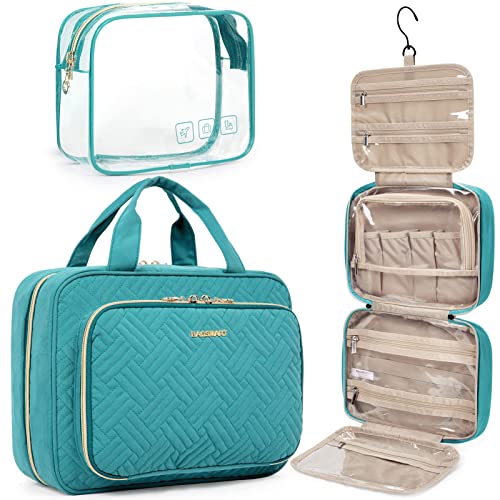 BAGSMART Toiletry Bag Hanging Travel Makeup Organizer with TSA Approved Transparent Cosmetic Bag Makeup Bag for Full Sized Toiletries (Blue, Large)