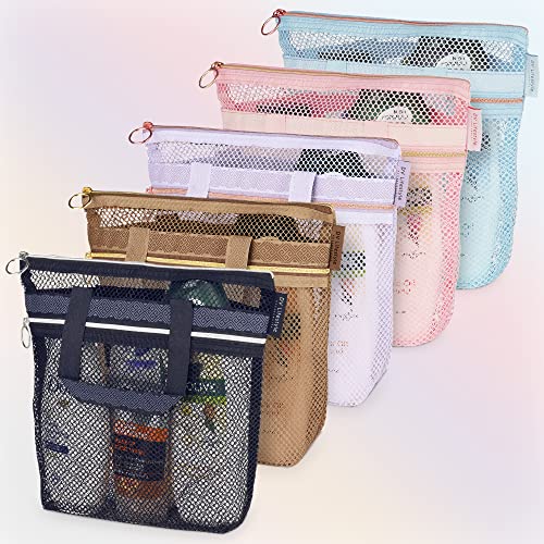 DV Lifestyle Mesh Shower Caddy Portable 10.2x9.9'' Shower Bag with Zipper & 2 Pockets. Shower Tote Ideal for Gym, Travel, Camp, Beach, for Sunscreen, Dorm & College Essentials (Black)