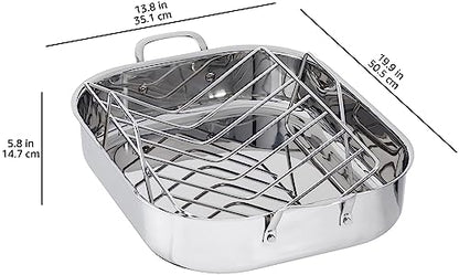 Amazon Basics Stainless Steel Rectangular Roasting Pan with Rack, 16-Inch