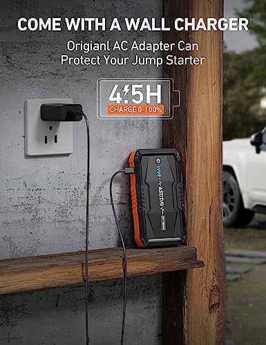 AstroAI S8 Car Jump Starter, 1500A Portable Car Battery Charger with Wall Charger for Up to 6.0L Gas & 3.0L Diesel Engines, 12V Portable Jump Box with 3 Modes Flashlight and Jumper Cable(Orange)