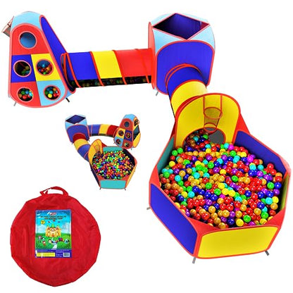 Playz 5pc Kids Play Tent Jungle Gym, Ball Pit, Pop Up Tents & Play Tunnel for Toddlers, Babies, and Kids Indoor & Outdoor Playhouse Bundle with Dartboard and 5 Sticky Balls, Gift for Boys & Girls