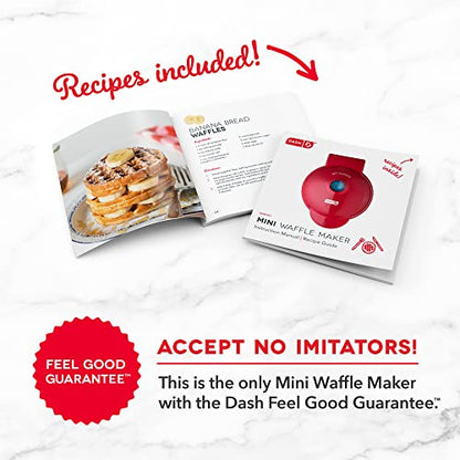 DASH Mini Waffle Maker (2 Pack) for Individual Waffles Hash Browns, Keto Chaffles with Easy to Clean, Non-Stick Surfaces, 4 Inch, Red