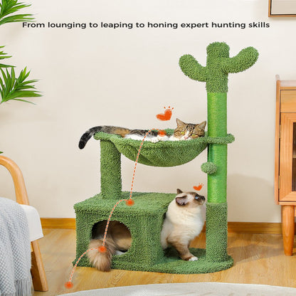 PAWZ Road Cactus Cat Tree Condo 39.4" with Hammock Perch, Cat Sisal Scratching Post for Indoor Kitty Medium Cats,Green