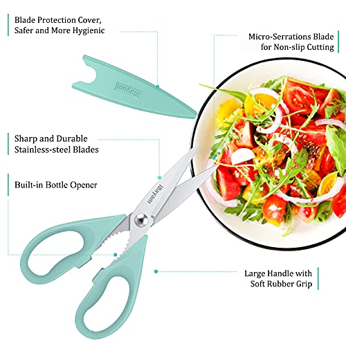 Kitchen Poultry Shears, iBayam Meat Scissors Heavy Duty Dishwasher Safe Food Cooking Shears All Purpose Stainless Steel Utility Scissors, 2-Pack, Black, Aqua Sky