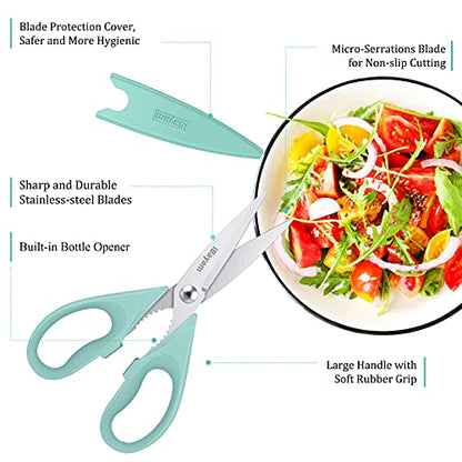 Kitchen Poultry Shears, iBayam Meat Scissors Heavy Duty Dishwasher Safe Food Cooking Shears All Purpose Stainless Steel Utility Scissors, 2-Pack, Black, Aqua Sky