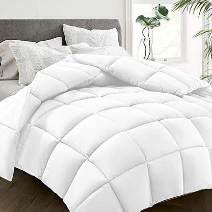 HYLEORY All Season Queen Size Bed Comforter - Cooling Goose Down Alternative Quilted Duvet Insert with Corner Tabs - Winter Warm - Machine Washable - White