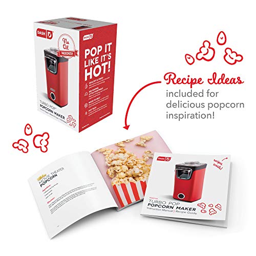 DASH Turbo POP Popcorn Maker with Measuring Cup to Portion Popping Corn Kernels + Melt Butter, 8 Cup Popcorn Machine - Red