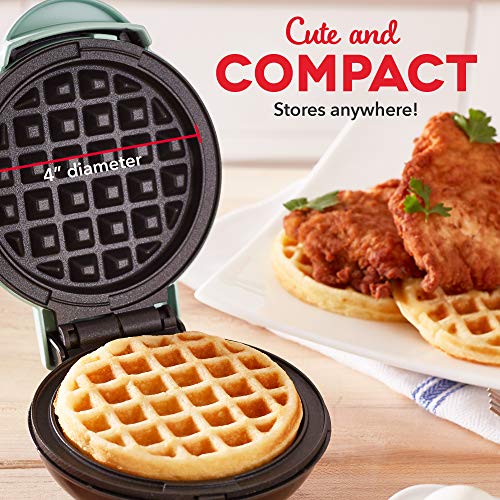 DASH Mini Maker for Individual Waffles, Hash Browns, Keto Chaffles with Easy to Clean, Non-Stick Surfaces, 4 Inch, Aqua